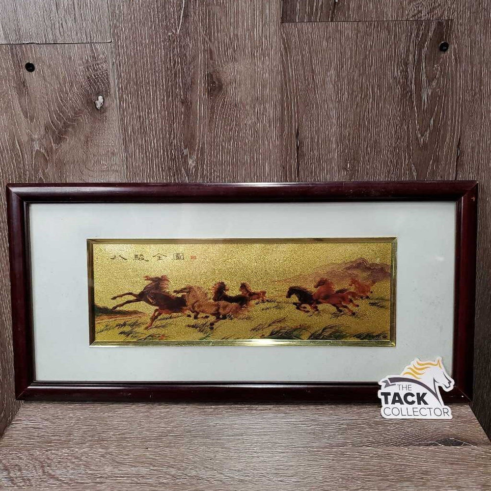 Framed & Matted South Asian Horse Picture *gc, dirty, scratches, smudges, moldy? matt