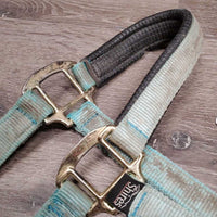 Neoprene Padded Nylon Breakaway Halter, adj, Snap, Crown Cover *gc/fair, hole, missing screw, v.dirty, v.faded, v.stained