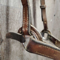 Flat Drop Noseband *gc/fair, clean, v.dry, v.stiff, stains, loose keepers, twist, bends, older
