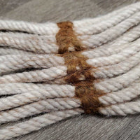 15 String Cotton Rope Cinch *fair, broken/frayed strings, folded/stiff & hard, rusty, hairy