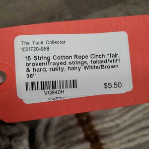 15 String Cotton Rope Cinch *fair, broken/frayed strings, folded/stiff & hard, rusty, hairy