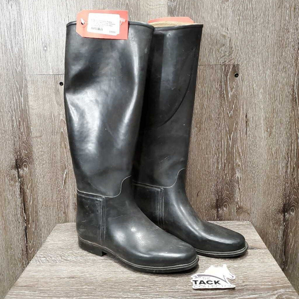 Pr Tall Rubber Riding Boots *fair, clean, faded, scrapes, stains, lining: v.rubbed & holey heels
