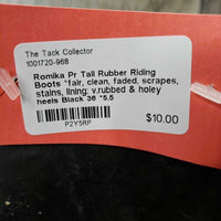 Pr Tall Rubber Riding Boots *fair, clean, faded, scrapes, stains, lining: v.rubbed & holey heels
