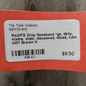 Rsd/FS Drop Noseband *gc, dirty, stains, older, discolored, slices, rubs, stiff