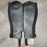 Pr Leather Half Chaps, Back Zipper *gc/fair, stiff leather & zippers, cracking, peeled spots, stretched elastic, mnr frayed ends, older, unstitched top edge
