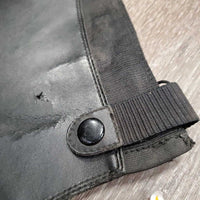 Pr Leather Half Chaps, Back Zipper *gc/fair, stiff leather & zippers, cracking, peeled spots, stretched elastic, mnr frayed ends, older, unstitched top edge
