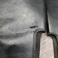 Pr Leather Half Chaps, Back Zipper *gc/fair, stiff leather & zippers, cracking, peeled spots, stretched elastic, mnr frayed ends, older, unstitched top edge
