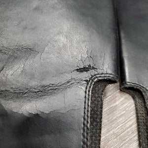 Pr Leather Half Chaps, Back Zipper *gc/fair, stiff leather & zippers, cracking, peeled spots, stretched elastic, mnr frayed ends, older, unstitched top edge
