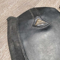 Pr Leather Half Chaps, Back Zipper *gc/fair, stiff leather & zippers, cracking, peeled spots, stretched elastic, mnr frayed ends, older, unstitched top edge
