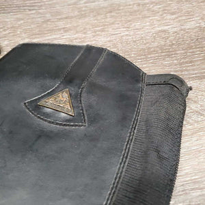 Pr Leather Half Chaps, Back Zipper *gc/fair, stiff leather & zippers, cracking, peeled spots, stretched elastic, mnr frayed ends, older, unstitched top edge