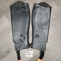 Pr Leather Half Chaps, Back Zipper *gc/fair, stiff leather & zippers, cracking, peeled spots, stretched elastic, mnr frayed ends, older, unstitched top edge