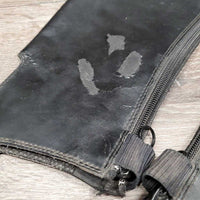 Pr Leather Half Chaps, Back Zipper *gc/fair, stiff leather & zippers, cracking, peeled spots, stretched elastic, mnr frayed ends, older, unstitched top edge
