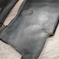 Pr Leather Half Chaps, Back Zipper *gc/fair, stiff leather & zippers, cracking, peeled spots, stretched elastic, mnr frayed ends, older, unstitched top edge
