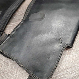 Pr Leather Half Chaps, Back Zipper *gc/fair, stiff leather & zippers, cracking, peeled spots, stretched elastic, mnr frayed ends, older, unstitched top edge