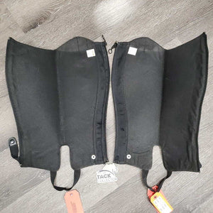 Pr Leather Half Chaps, Back Zipper *gc/fair, stiff leather & zippers, cracking, peeled spots, stretched elastic, mnr frayed ends, older, unstitched top edge