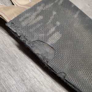 Nylon Web, Neoprene Velcro Liner, 2x D Els, D Ring *gc/fair, hairy, residue, clean, faded, stretched els, v.chipped liner