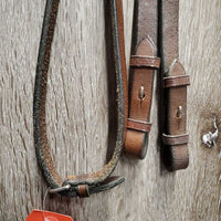 Rsd Bridle, Braided Reins *gc, dry, stiff, clean, scraped edges, v.bent end, hard/creased nose, loose keepers, scraped edges, mismatched reins
