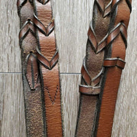 Rsd Bridle, Braided Reins *gc, dry, stiff, clean, scraped edges, v.bent end, hard/creased nose, loose keepers, scraped edges, mismatched reins