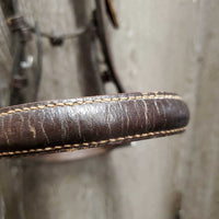 Rsd Bridle, Braided Reins *gc, dry, stiff, clean, scraped edges, v.bent end, hard/creased nose, loose keepers, scraped edges, mismatched reins
