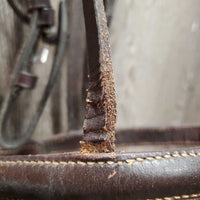 Rsd Bridle, Braided Reins *gc, dry, stiff, clean, scraped edges, v.bent end, hard/creased nose, loose keepers, scraped edges, mismatched reins
