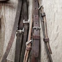 Rsd Bridle, Braided Reins *gc, dry, stiff, clean, scraped edges, v.bent end, hard/creased nose, loose keepers, scraped edges, mismatched reins
