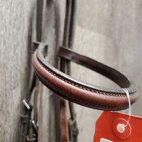Rsd Bridle, Braided Reins *gc, dry, stiff, clean, scraped edges, v.bent end, hard/creased nose, loose keepers, scraped edges, mismatched reins
