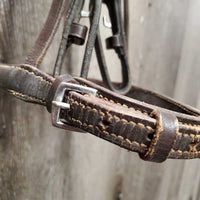 Rsd Bridle, Braided Reins *gc, dry, stiff, clean, scraped edges, v.bent end, hard/creased nose, loose keepers, scraped edges, mismatched reins
