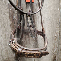 Rsd Bridle, Braided Reins *gc, dry, stiff, clean, scraped edges, v.bent end, hard/creased nose, loose keepers, scraped edges, mismatched reins
