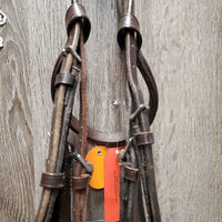 Rsd Bridle, Braided Reins *gc, dry, stiff, clean, scraped edges, v.bent end, hard/creased nose, loose keepers, scraped edges, mismatched reins
