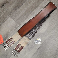 Narrow Padded Leather Girth, 2x els, Center D ring *gc, older, clean, hairy seams, stains, discolored, faded
