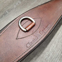 Narrow Padded Leather Girth, 2x els, Center D ring *gc, older, clean, hairy seams, stains, discolored, faded