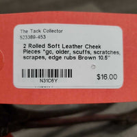 2 Rolled Soft Leather Cheek Pieces *gc, older, scuffs, scratches, scrapes, edge rubs
