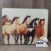 Glass Cutting Board, Running Horses *gc, discolored?faded spots, stains, dirt
