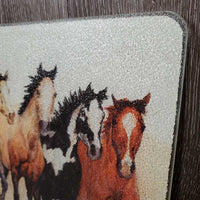 Glass Cutting Board, Running Horses *gc, discolored?faded spots, stains, dirt