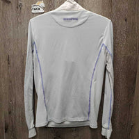 LS Sun Shirt, 1/3rd Zip Up, mesh sleeves *fair, snags, dingy, pills, rubs, older
