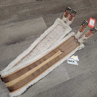 Cotton, Nylon Web & Fleece Girth, 2x els, Center D Ring *fair, clean, older, thin & holey, clumpy, hair, rust, stretched els
