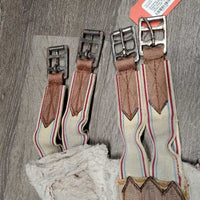 Cotton, Nylon Web & Fleece Girth, 2x els, Center D Ring *fair, clean, older, thin & holey, clumpy, hair, rust, stretched els