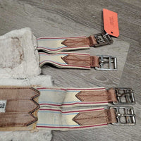 Cotton, Nylon Web & Fleece Girth, 2x els, Center D Ring *fair, clean, older, thin & holey, clumpy, hair, rust, stretched els