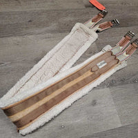 Cotton, Nylon Web & Fleece Girth, 2x els, Center D Ring *fair, clean, older, thin & holey, clumpy, hair, rust, stretched els
