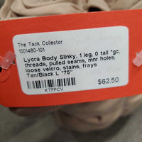 Lycra Body Slinky, 1 leg, 0 tail *gc, threads, pulled seams, mnr holes, loose velcro, stains, frays