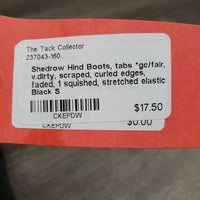 Hind Boots, tabs *gc/fair, v.dirty, scraped, curled edges, faded, 1 squished, stretched elastic
