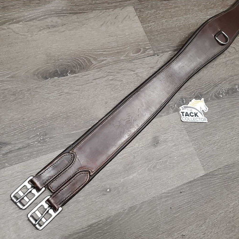 Padded Leather Girth, 1x Els, D Ring *gc, clean, residue, rubs, discolored spots, hairy seams, mnr scrapes, stiff