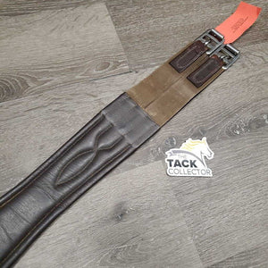 Padded Leather Girth, 1x Els, D Ring *gc, clean, residue, rubs, discolored spots, hairy seams, mnr scrapes, stiff