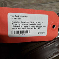 Padded Leather Girth, 1x Els, D Ring *gc, clean, residue, rubs, discolored spots, hairy seams, mnr scrapes, stiff

