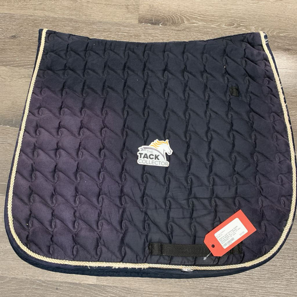 Quilt Dressage Saddle Pad, 1x piping *gc, v. rubbed, threads, faded, mnr hair, cut tabs