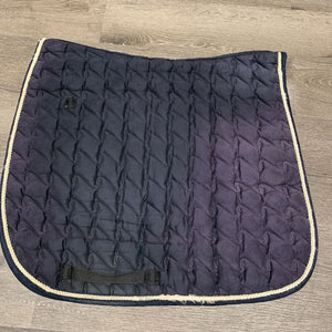 Quilt Dressage Saddle Pad, 1x piping *gc, v. rubbed, threads, faded, mnr hair, cut tabs