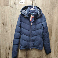 Puffy Winter Jacket, Detachable Snap Hood, Zipper, Fleece Lining *vgc, clean, mnr clumpy fleece, hood: rubs & frays - L
