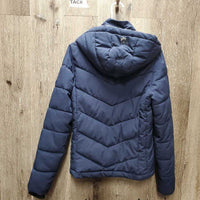 Puffy Winter Jacket, Detachable Snap Hood, Zipper, Fleece Lining *vgc, clean, mnr clumpy fleece, hood: rubs & frays - L