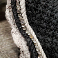 Crochet Fly Veil Ear Bonnet, bling, piping *gc, clean, faded, snags, undone stitching, v.curled, loose & missing bling
