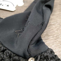 Crochet Fly Veil Ear Bonnet, bling, piping *gc, clean, faded, snags, undone stitching, v.curled, loose & missing bling
